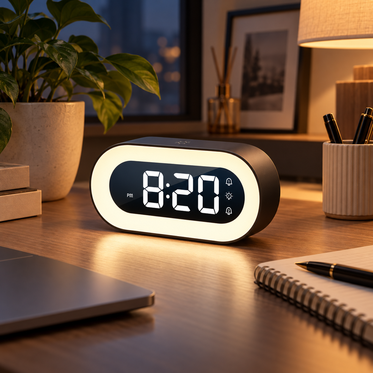 Night Light Alarm Clock Rechargeable Snooze Function