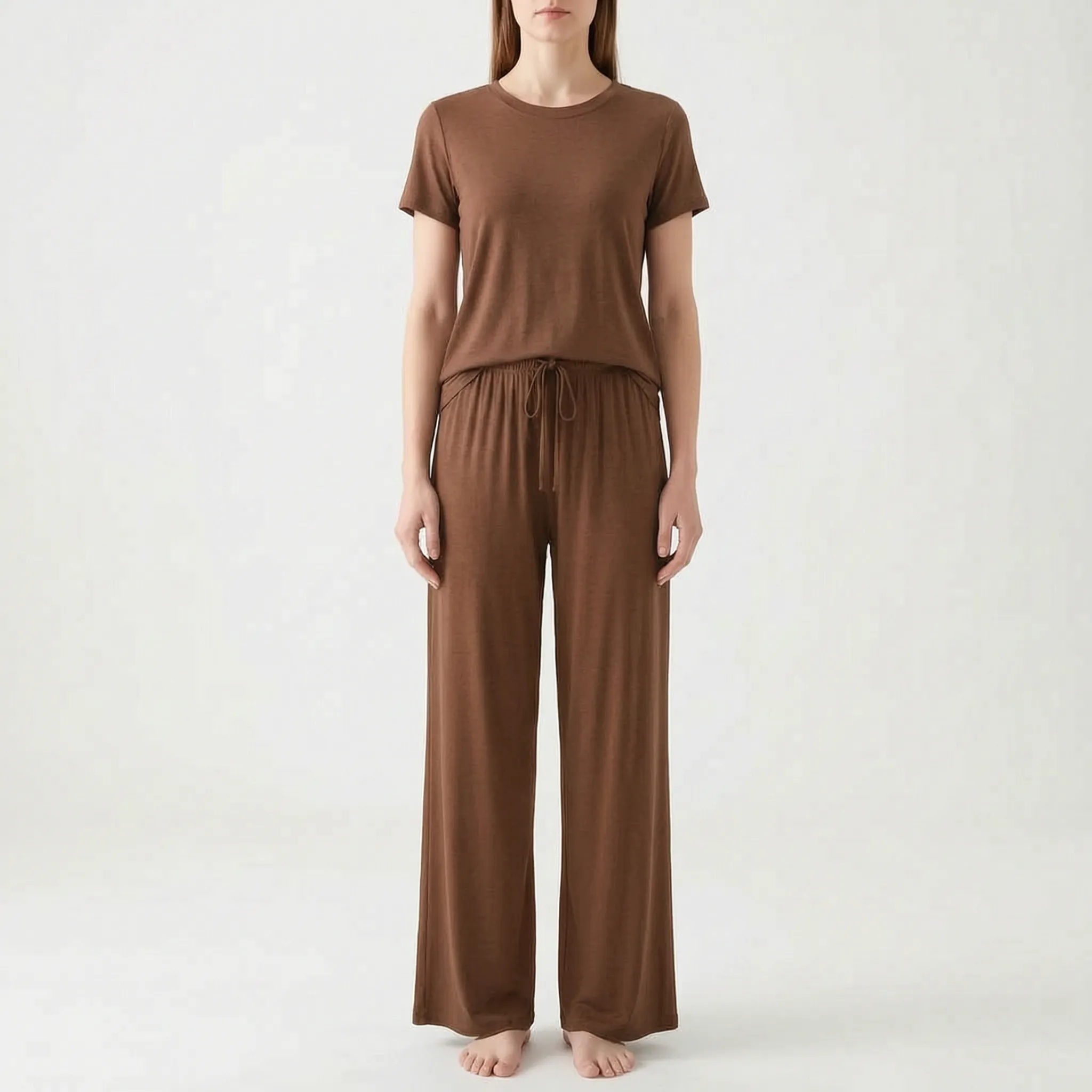 Short-Sleeved Wide-Leg Pajama Set - Violet