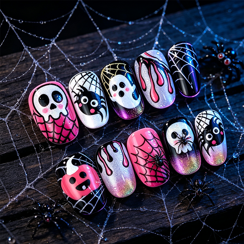 30 Pcs Halloween Press On Nail Set in use