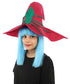Adult Womens Blue Witch Wig with Red Hat studio packshot